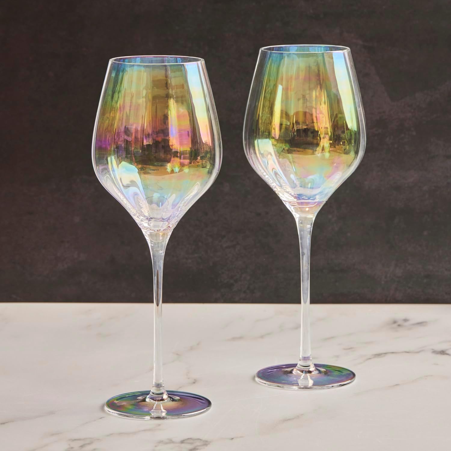 Palazzo Handmade Wine Glasses Perfect for Red Wine, White Wine, Water, or Beverages - 20.5 oz - Pearlescent - Set of 2 Elegant Wine Glasses