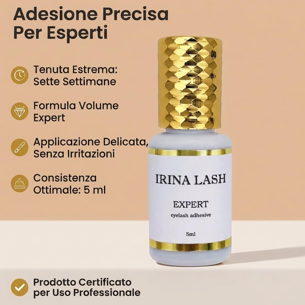 Colla per ciglia Extension, Volume Expert, Registrazione sanitaria, Asciugatura rapida in 0,5 secondo, incollatura in 7 sec, 5 ml nero per extension - Irina Lash