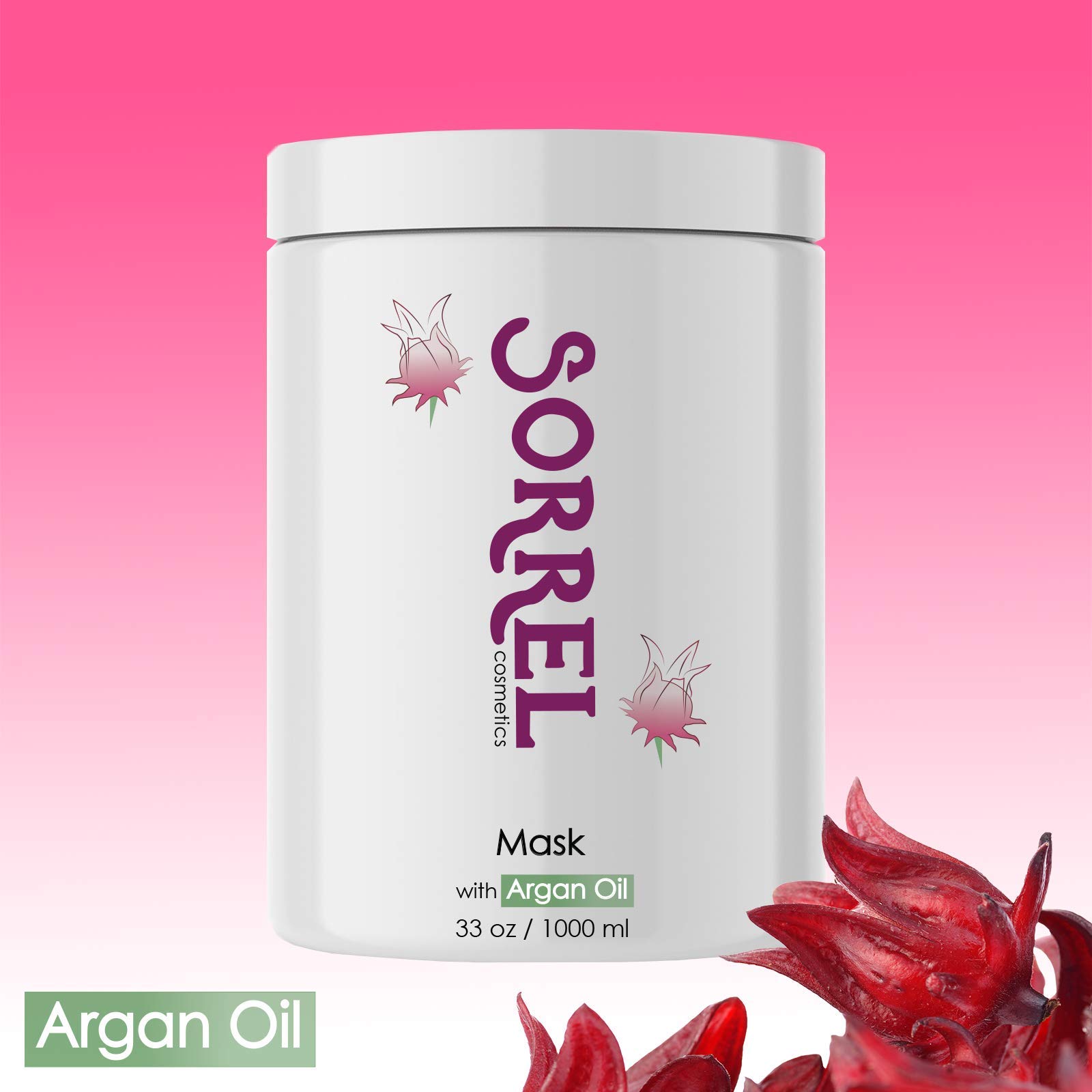 Argan Oil Hair Mask 33 oz Nourishes Damaged Chemically Treated hair Split Ends & Detangler Organic Hibiscus Flower