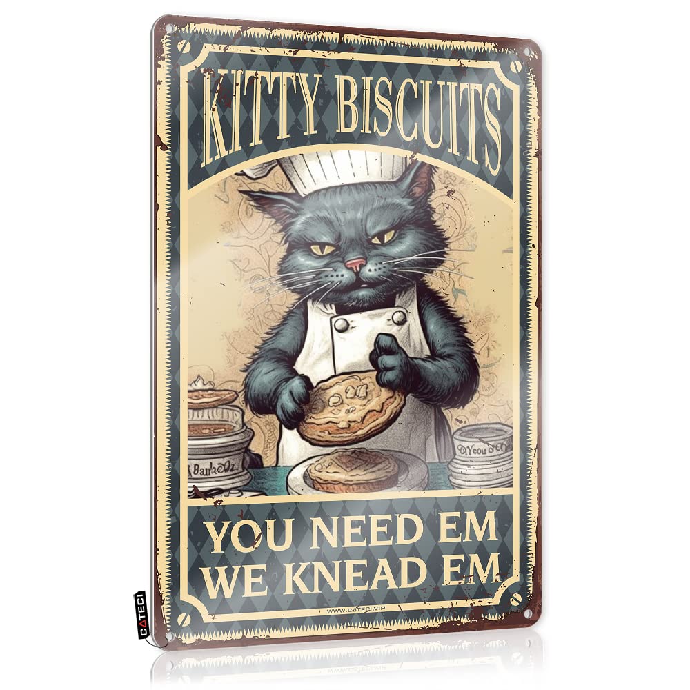 MWFKKADDB Funny Door Signs Kitty Biscuits We Knead Em You Need Tin Sign Metal Signs Vintagebig Wall Artwall Decor For Officedesk Decorations For Women Office Garage Tin Sign Sarcastic Signs(20X30CM)