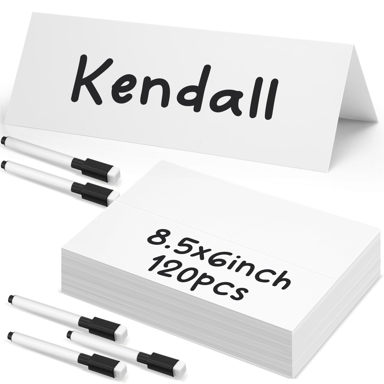Seajan White 125 Pcs Dry Erase Tent Cards with 5 Black Markers Reusable Name Cards Classroom Table Name Sign School Tents Dry Erase Table Sign for Classroom Workplace Wedding (8.5" X 6")