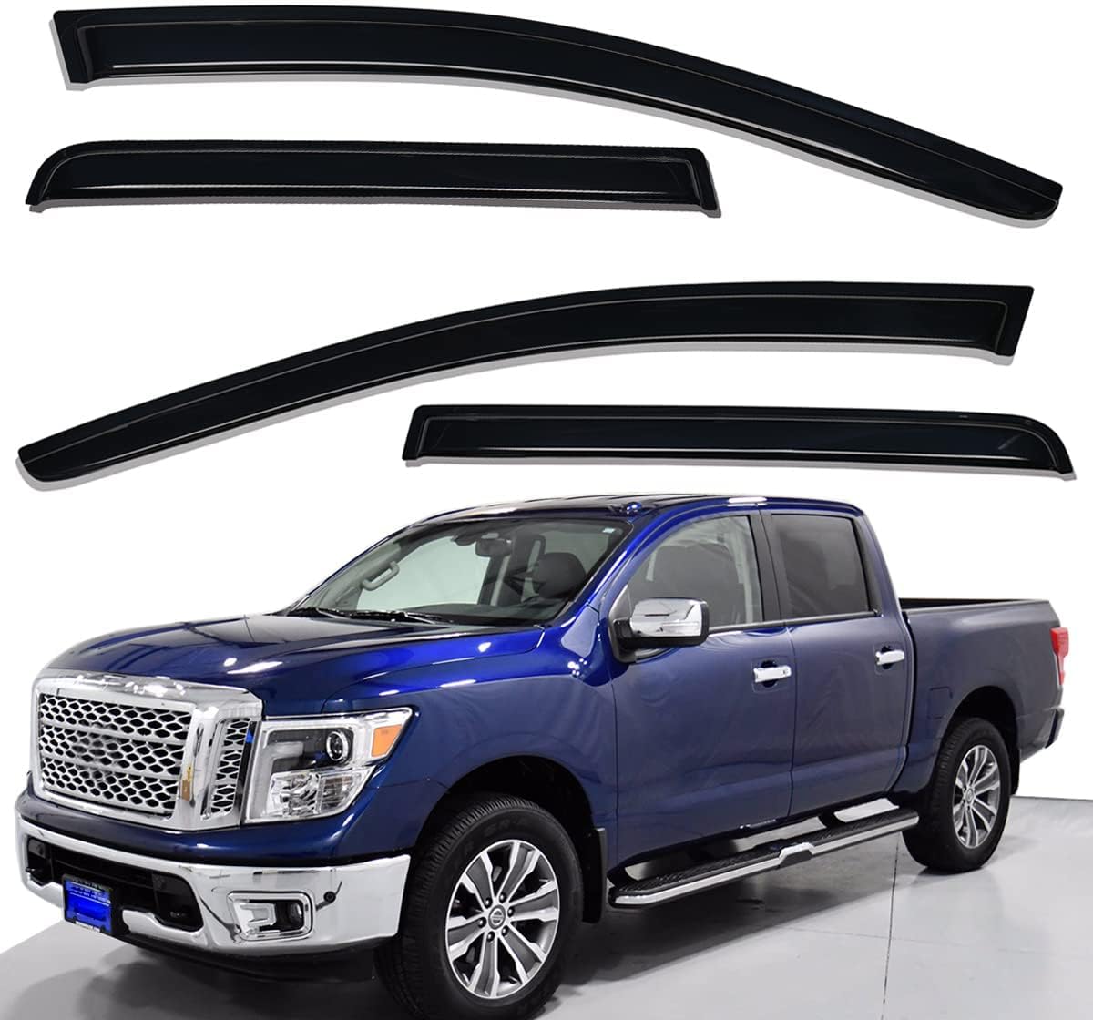 Lightronic Dark Smoke Window Visors for 2017-2024 Nissan Titan & 2016-2024 Titan XD Crew Cab - Durable UV-Protecting Rain Guards, 4-Piece Set