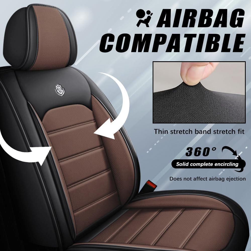 Leather Seat Cover for Mitsubishi Outlander PHEV 2020-2023,Interior Accessories Seat Covers Cushion Vehicle Protector Airbag Compatible(Black&Coffee,Full Set)