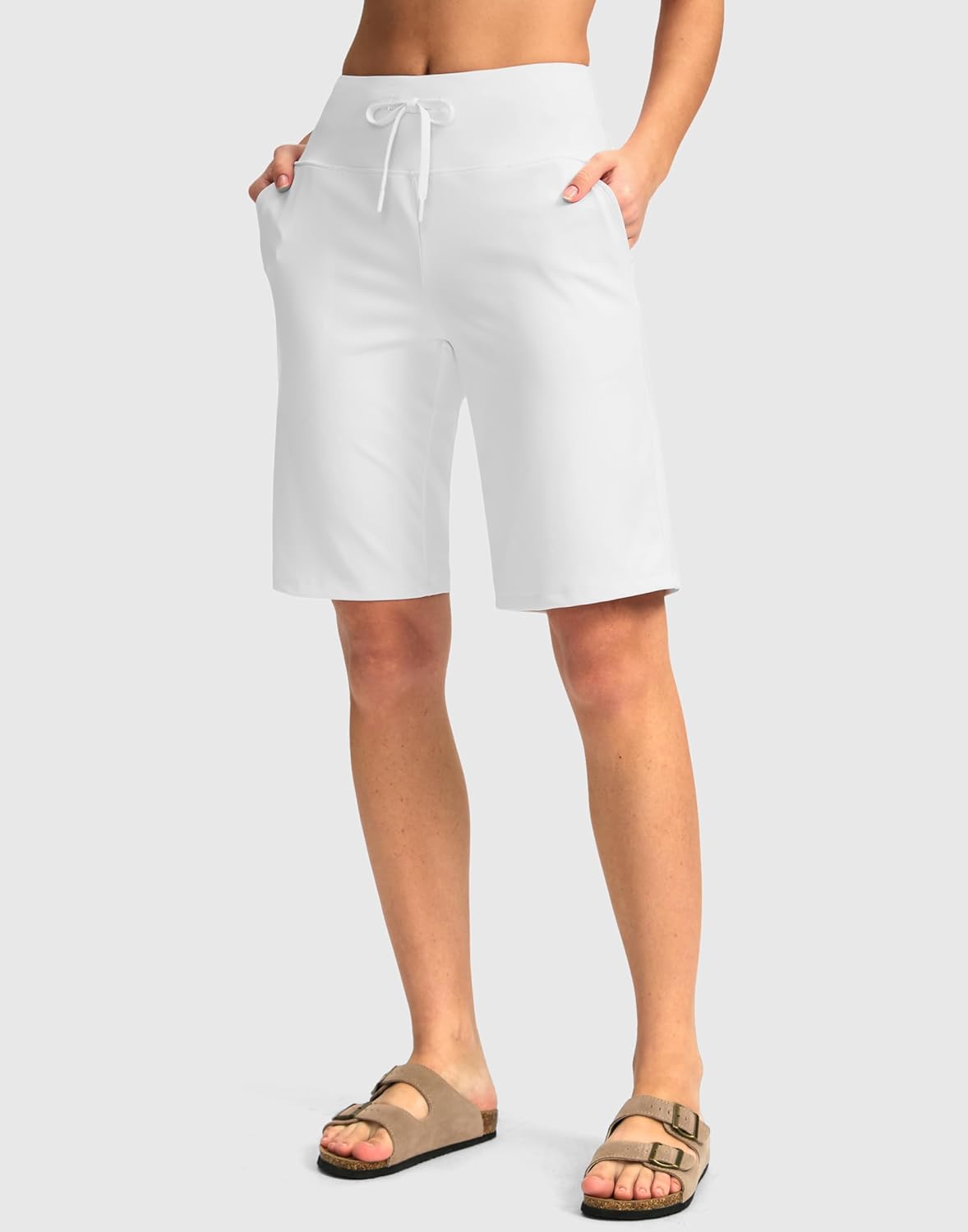 G Gradual Women's Bermuda Shorts with Pockets 11" Knee Length Stretch Comfy Drawstring Long Shorts for Women Summer Walking - Image 3