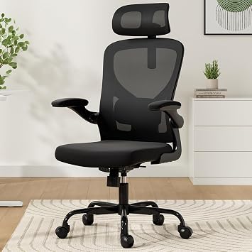 Ergonomic Office Chair, Home Office Desk Chair with Adjustable Headrest, High Back Computer Chair, Breathable Swivel Task Chair with Armrests and Adjustable Lumbar Support for Home Office Black