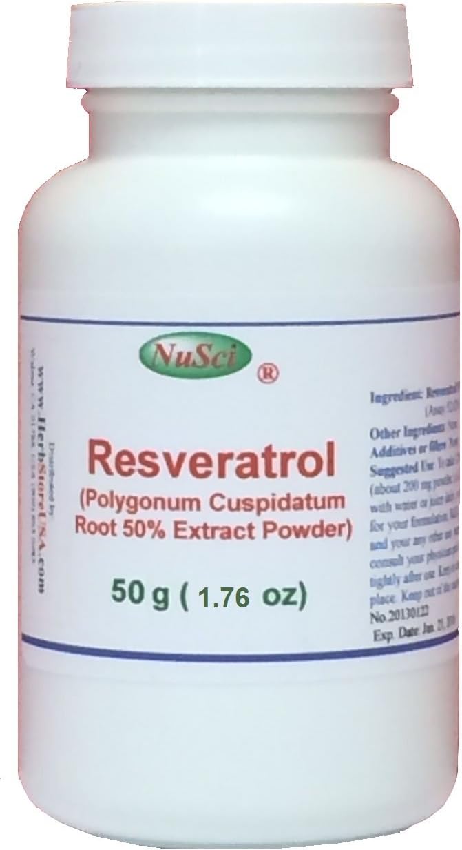 Pure Resveratrol Powder Standardized 50% Extracted from Polygonum Cuspidatum Root (50 Grams (1.76 oz))