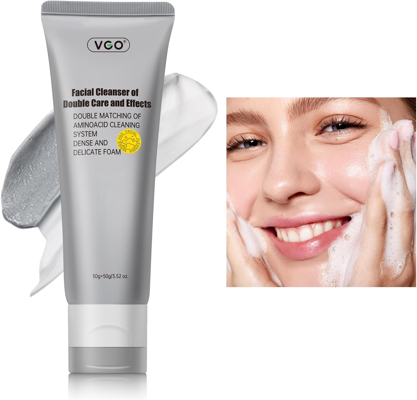 Facial Cleanser, Daily Face Wash of Double Care and Effects, Cleansing Mud Mask & Amino Acid Cleansing All in One Gentle Face Cleanser, 3.52 Oz