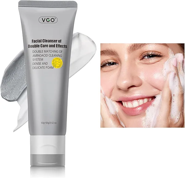 VGO Facial Cleanser, Daily Face Wash of Double Care and Effects, Cleansing Mud Mask & Amino Acid Cleansing All in One Gentle Face Cleanser, 3.52 Oz