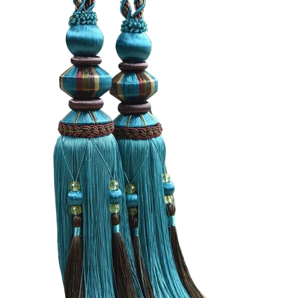 Vorhang Tassel Tiebacks, Dekoration for luxuriöse europäische geflochtene Hängekugeln, Elegante Raffhalter for Vorhänge mit Quasten und Perlen, for Fenstervorhänge als for das Wohnzimmer(Blue)