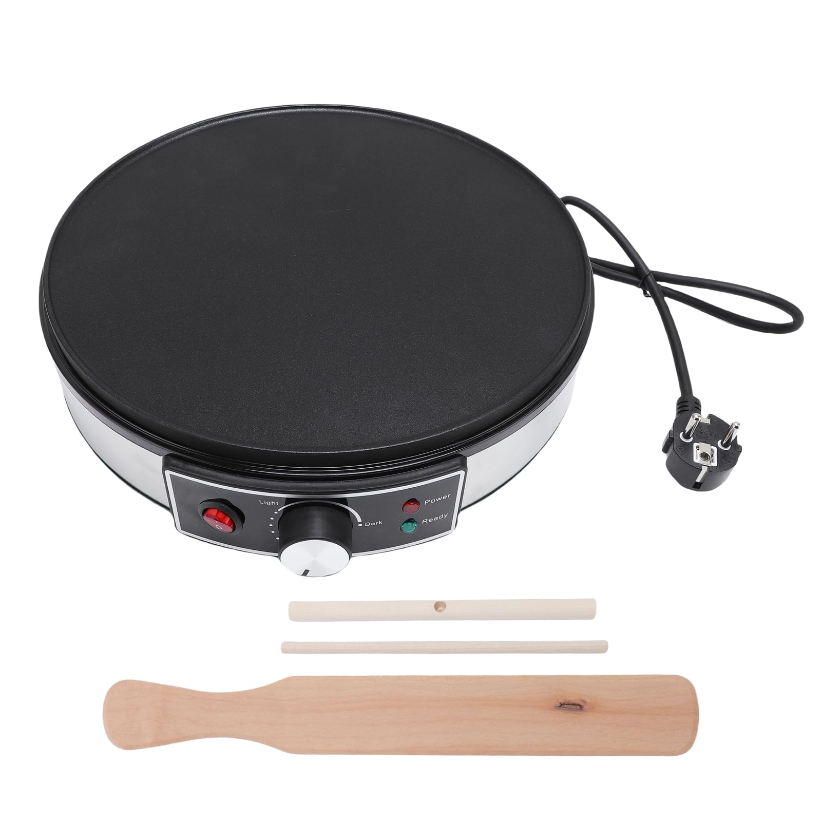 Crepera eléctrica, plancha eléctrica antiadherente y máquina para hacer crepas, sartén de aluminio de 11.8 pulgadas con indicadores LED, temperatura ajustable y espátula (Enchufe de EE. UU. 220V)