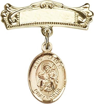 Gold Filled Baby Badge with St. James The Greater Charm and Arched Polished Badge Pin 7/8 X 3/4 inches