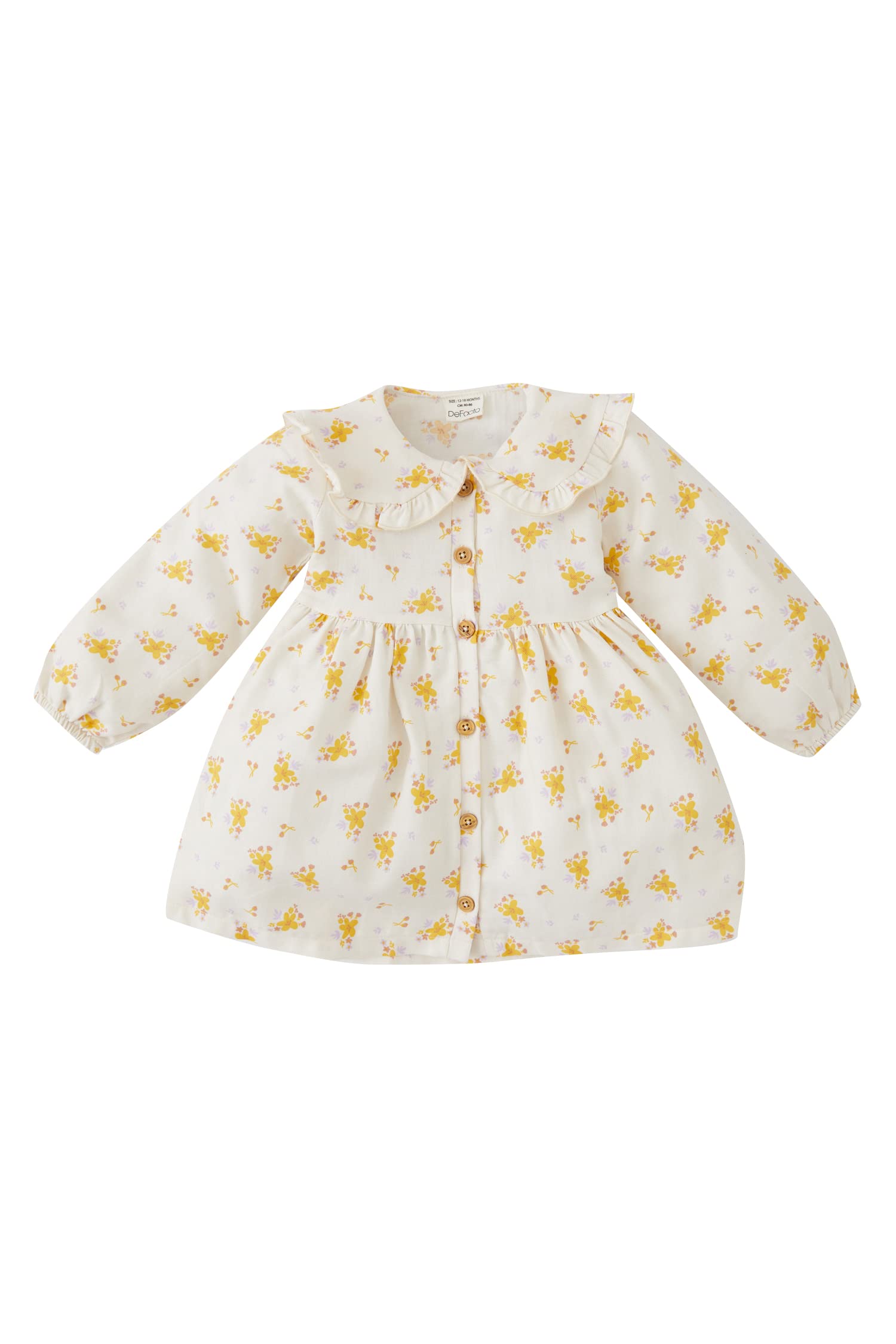 Kız Bebek Kız Bebek Regular Fit Büyük Yaka Uzun Kollu Twill Elbise