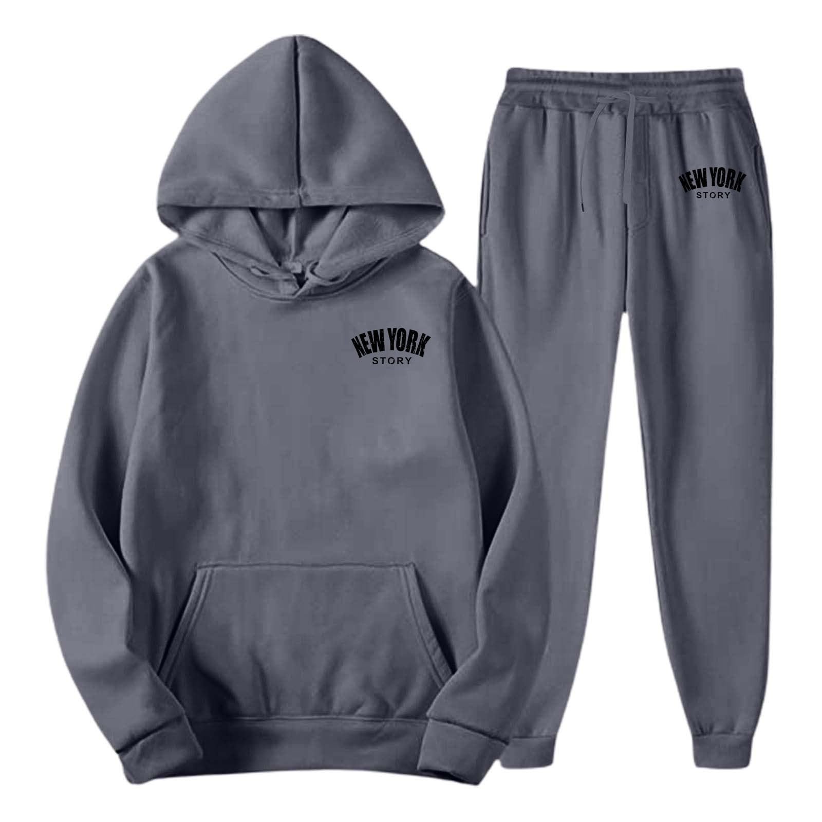 Tuta Uomo Completa Cotone Tute Sportive, Felpa con Cappuccio E Jogging Pantaloni 2 Pezzi Completo Abbigliamento Completa in Cotone Completi Sportivi da Uomo Completino da Casa Traspirante Allenamento