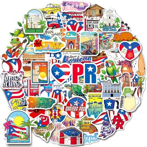 100PCS Puerto Rico Stickers, Waterproof Puerto Rican Vinyl Stickers, Travel Souvenir Stickers for Scrapbook Water Bottle Laptop Luggage Car, Party Decoration