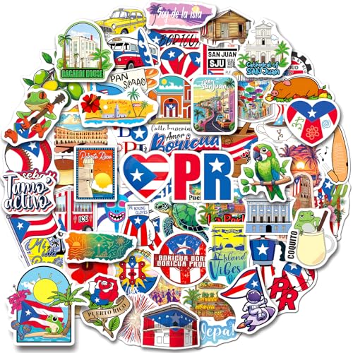 WAKEMOODEI 100PCS Puerto Rico Stickers Waterproof Puerto Rican Vinyl Stickers Travel Souvenir Stickers for Scrapbook Water Bottle Laptop Luggage Car Party Decoration