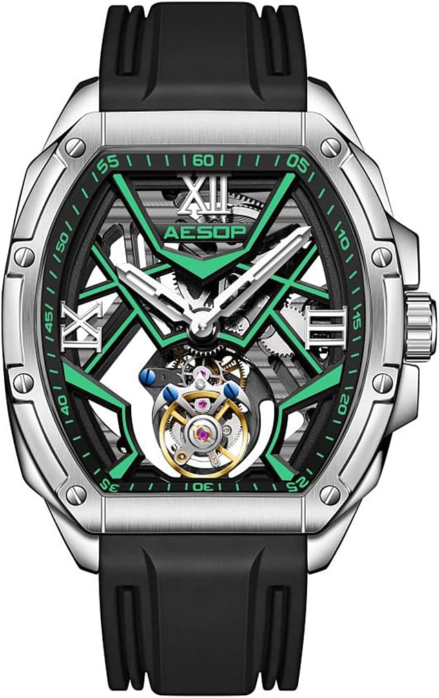 Tonneau Men Tourbillon Watches Skeleton Luminous Hand Wind Analog Men Wristwatches Sapphire Crystal Waterproof Luxury Business Watch for Men 7059