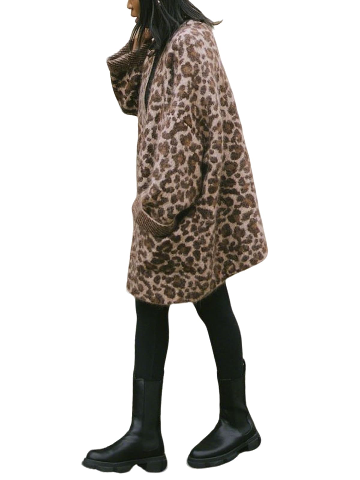 utcoco Womens Oversized Open Front Knit Cardigans Fashion Leopard Print Cardigan Sweaters 2025 Fall Outfits
