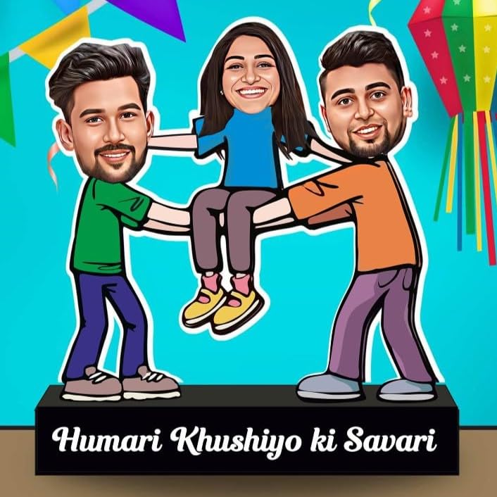 ZOCI VOCI Rakshabandhan Gifts Personalized Toony Caricatures | Best Rakhi Gift for Brother, Sister, Cousins (Khushiyo Ki Sawari)
