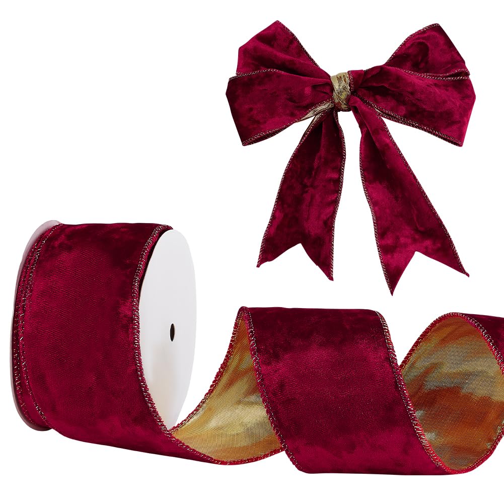 PH PandaHall Rotes Samtband 6.5cm verdrahtetes band Metallic Samt einseitig verdrahtetes Band für faschingskostüme karneval kostüm damen männer DIY Handwerk Kränze Zubehör, 9m