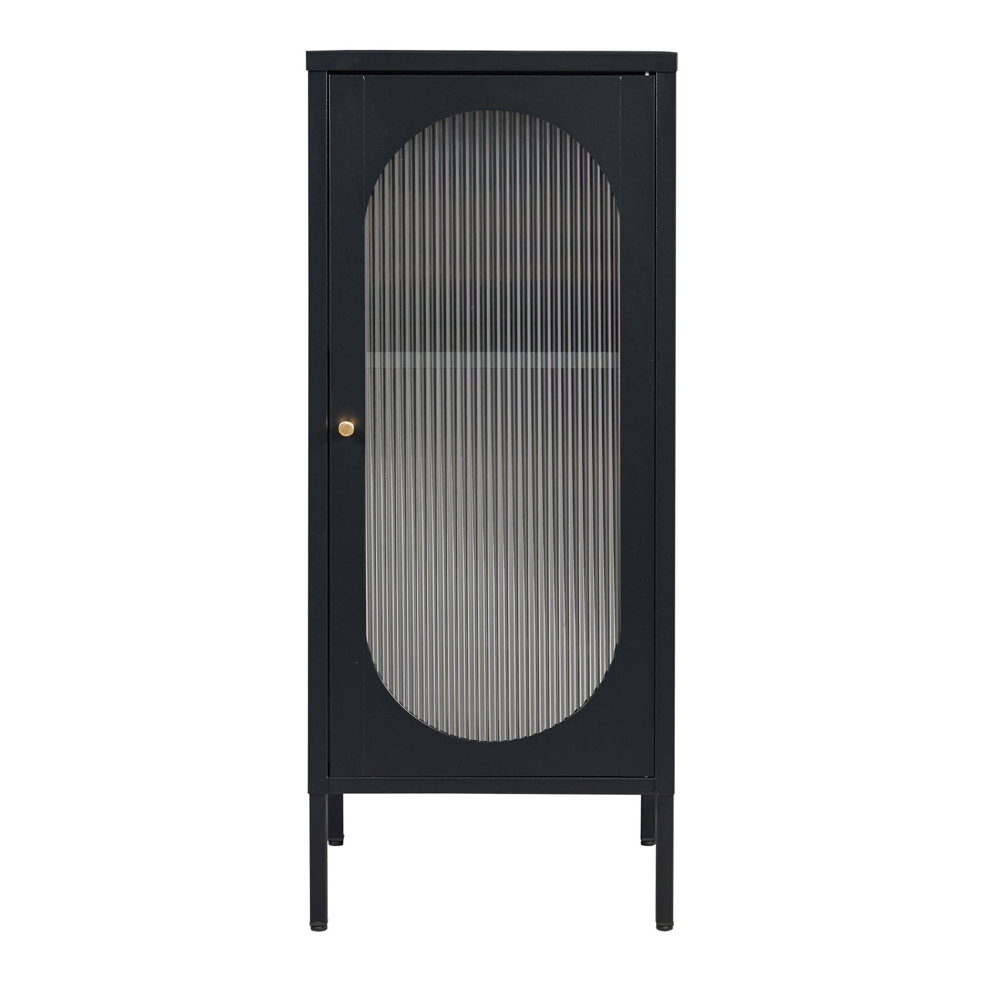 [en.casa] Armoire Vitrée avec Étagère et 4 Pieds Réglable Buffet Haut pour Salon Entrée Bureau Porte avec Fermeture Magnétique et Verre Strié Acier Laqué 102 x 43 x 40 cm Noir Mat