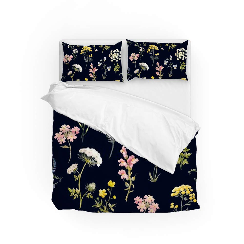 Housse de couette fleurie aquarelle lit jumeau avec 2 taies d'oreiller en polyester