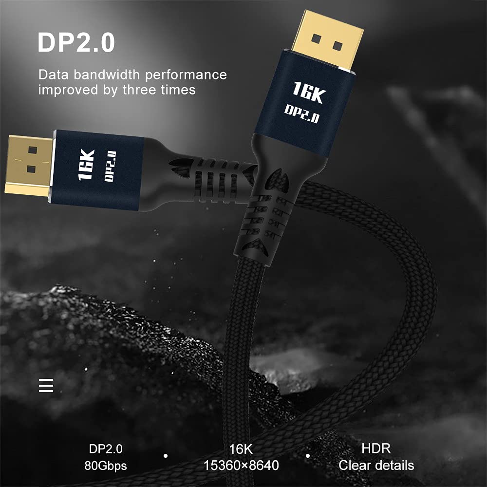 Câble DisplayPort 2.0 DP vers DP 16 K 60 Hz Ultra HD UHD DP 1.4 8 K 120 Hz pour PC, ordinateur portable, TV, 2 m