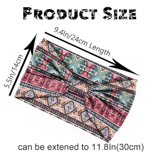 Miniatura 6 de Aceorna Diademas bohemias anchas anudadas para el cabello, bandas elásticas estampadas, diademas bohemias para mujeres y niñas, 3 piezas (juego B)