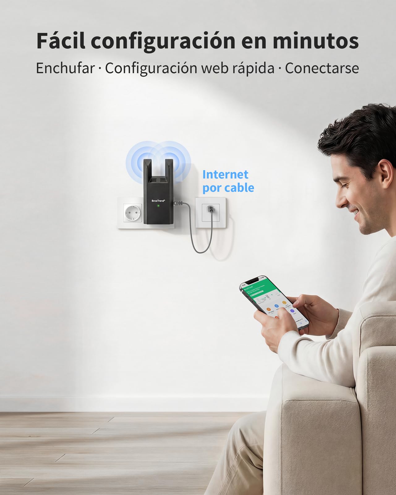 BrosTrend AC1200 Punto de Acceso WiFi con Puerto Gigabit, Access Point WiFi de Doble Banda 5GHz & 2.4GHz, Punto Acceso Inalámbrico Enchufe Pared, WiFi AP Interior para PC, Smartphone, Tablet, Impresor