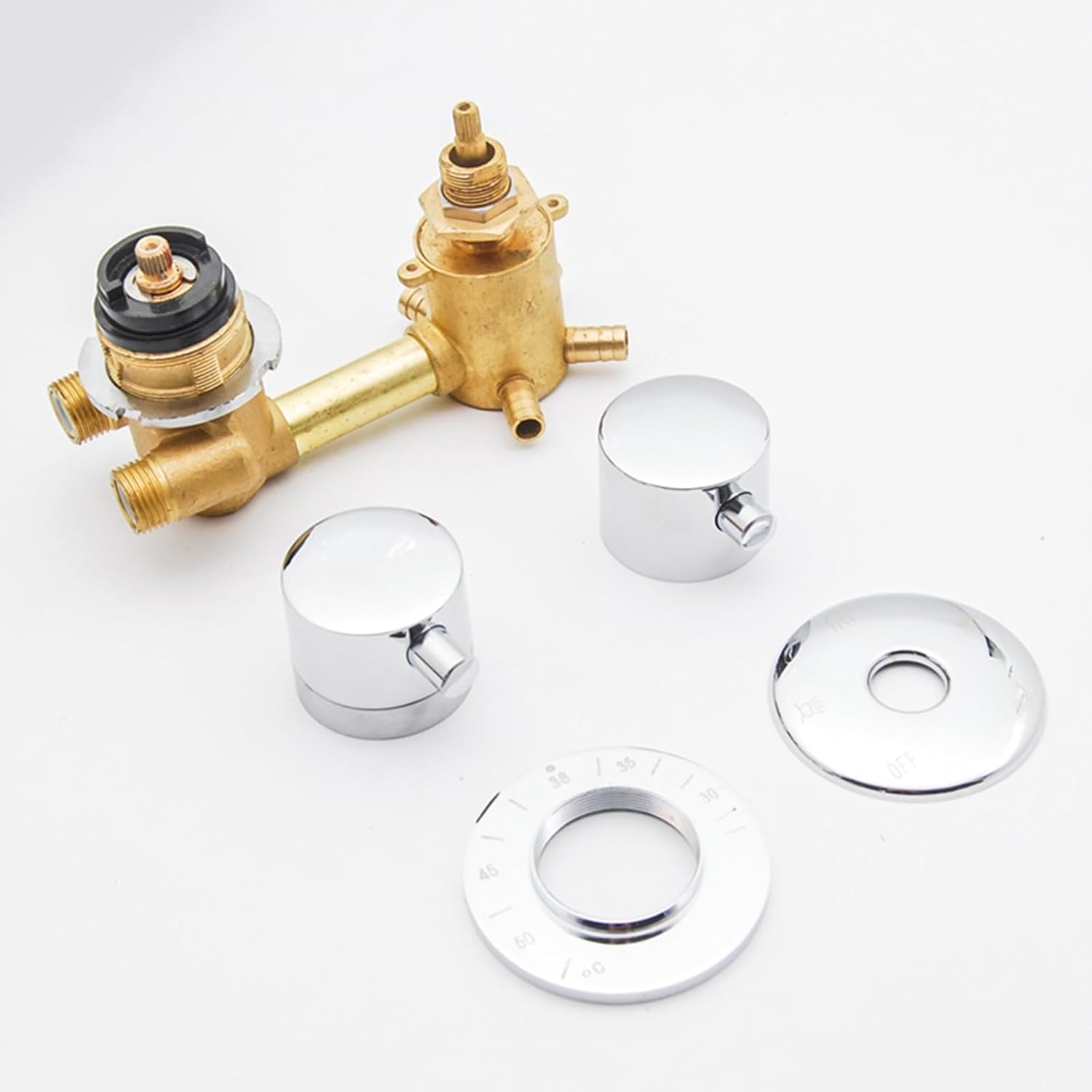 Thermostatic Shower Faucets 2/3/4 Outlet 10-14.5cm Intubation Brass Mixing Valve Tap Temperature Mixer Control Bathroom Shower Cabinet Thermostat, Brass Cartridges Dual Handles(3 Output,12.5CM)