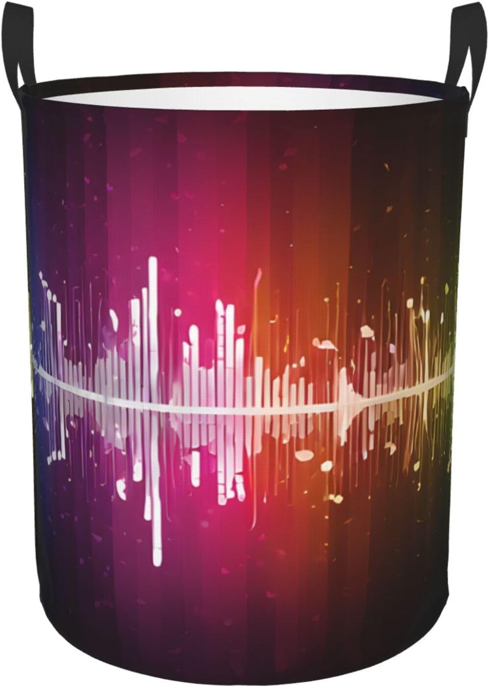 (Color Music Notes) Collapsible Circular Laundry Hamper Waterproof Oxford Fabric Clothes Basket with Handles Foldable Storage Bin for Bedroom Bathroom Dorm Toy Towel Blanket Organizer Small