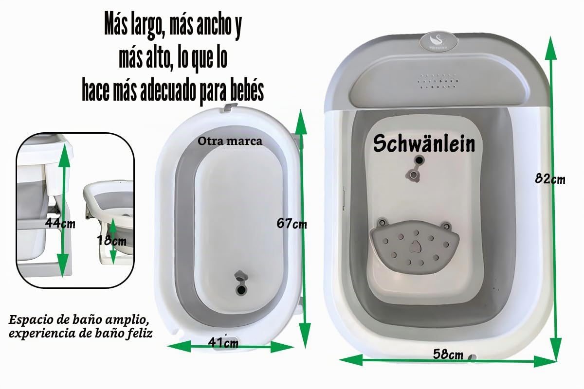 Bañera extragrande para bebé, bañeras infantiles, bañeras para bebés de 84 x 49 x 45 cm, bañeras para recién nacidos, bañeras plegables para bebé (gris)