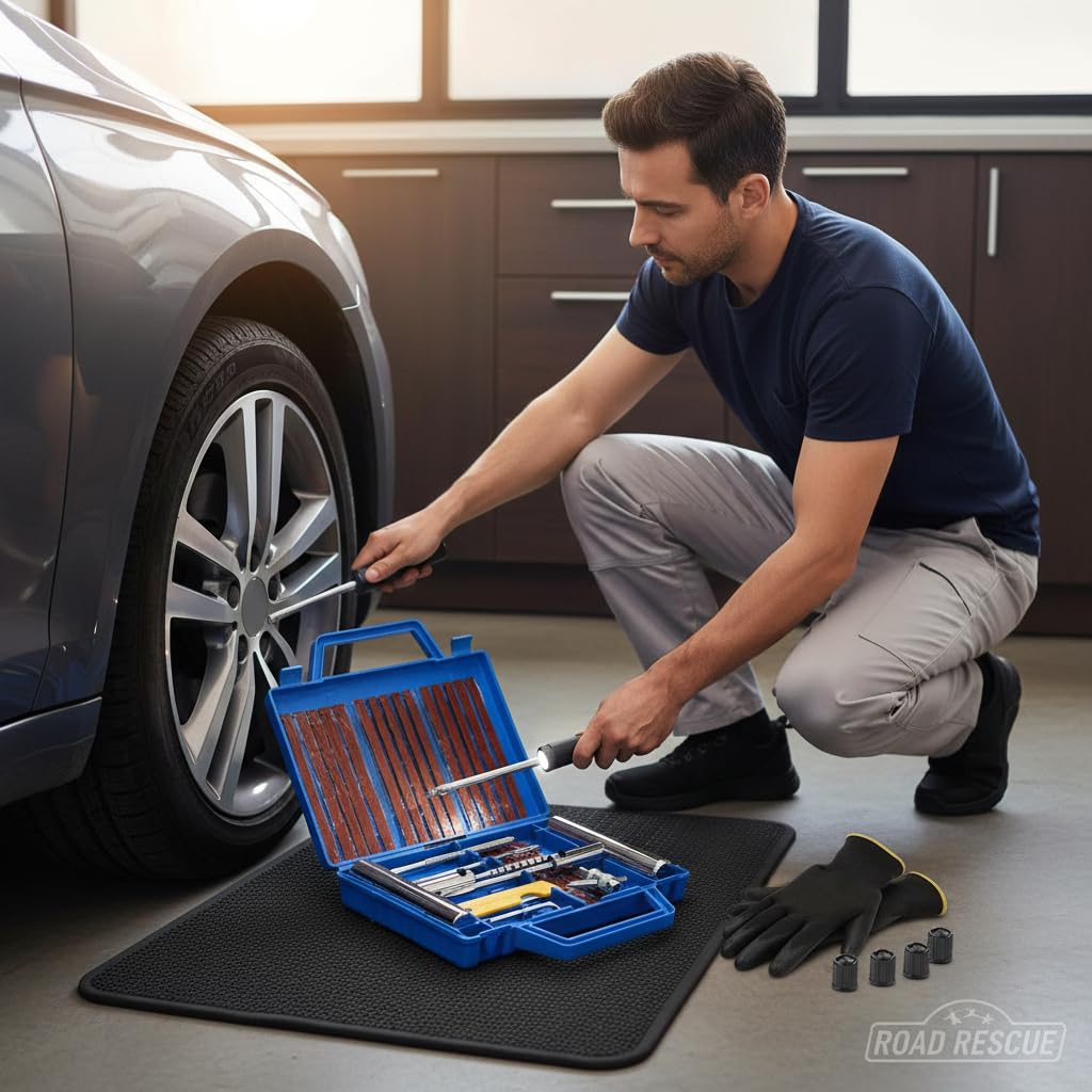 Kit Riparazione Pneumatici Tubeless 37 Pezzi Gomme Auto Moto Strisce Attrezzi Tappi Valvola