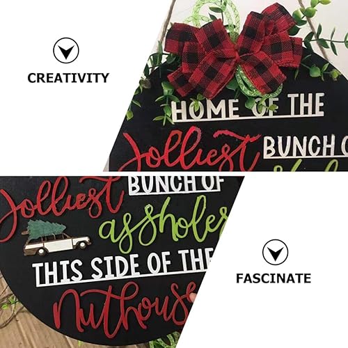 Miniatura 5 de Abaodam Letrero de madera con forma de corona de bienvenida de Navidad, con texto en inglés Home of The Jolliest Bunch of Assholes This Side of The