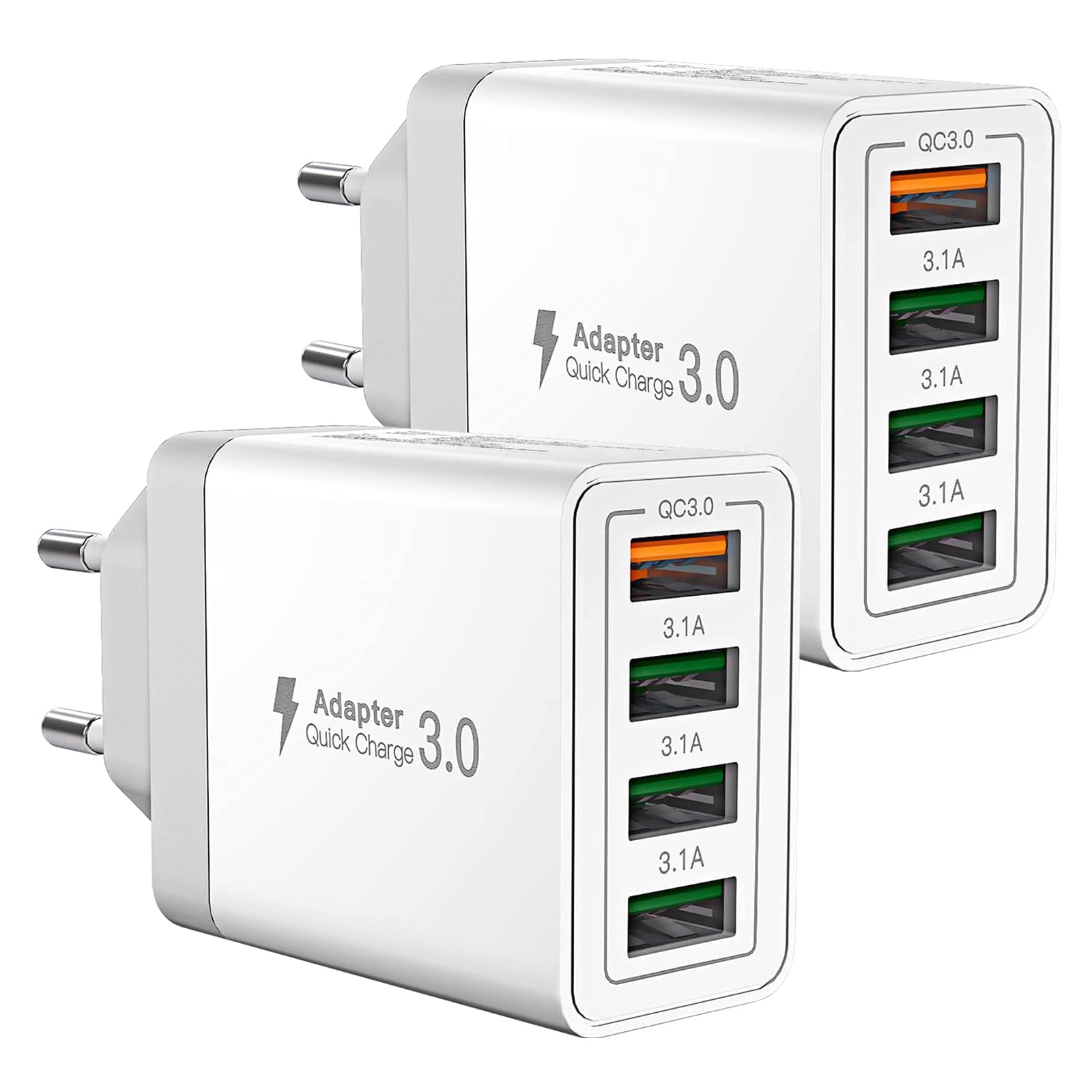 2 Pezzi Caricatore USB Multipo,Presa USB 40W QC3.0 Caricatore Rapido iPhone Caricabatterie per Samsung Galaxy,iPhone X XR XS 8 15 16,Adattatore Universale Carica Alimentatore Spinotto Cellulare Spina