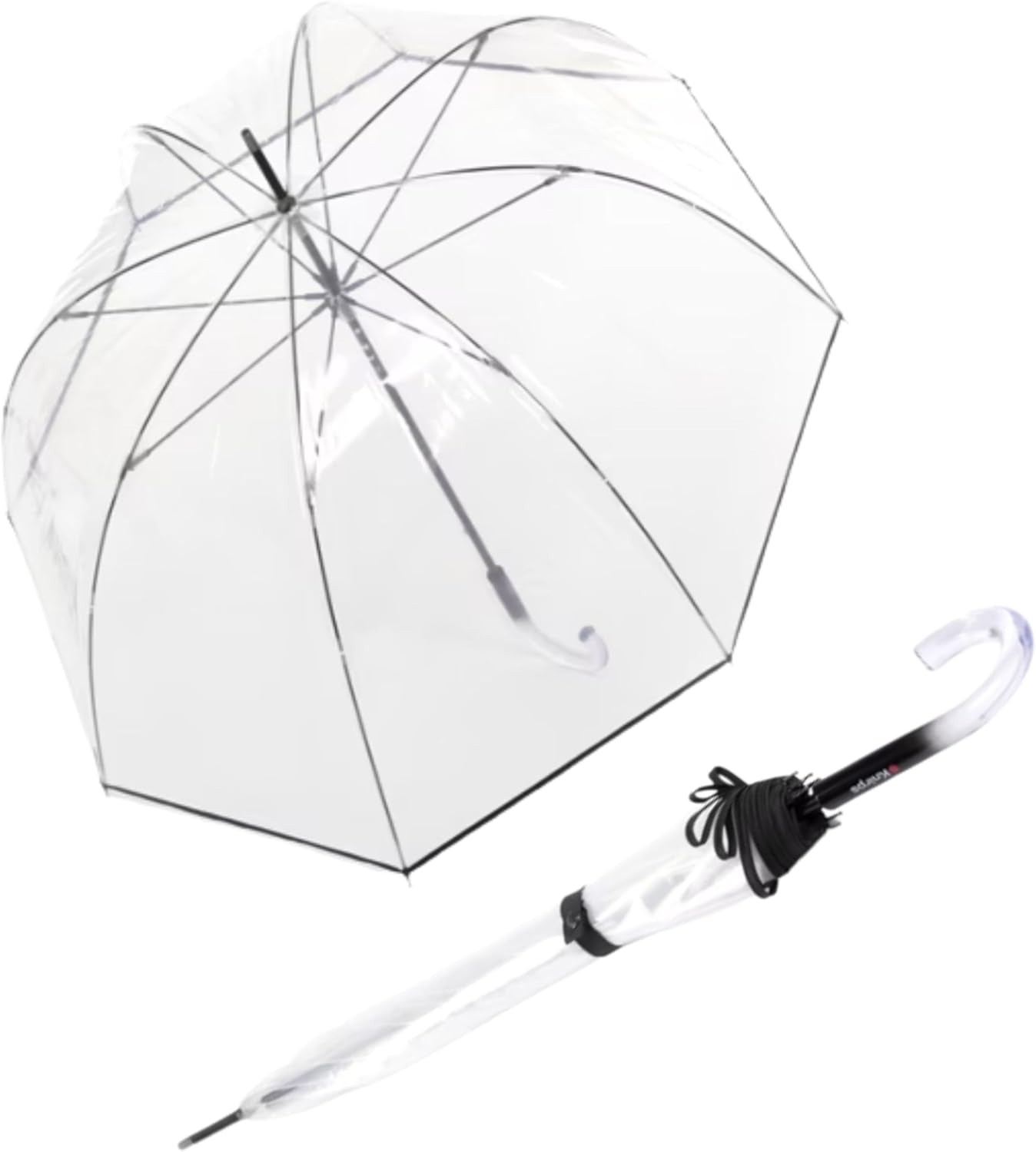 Knirps C.760 Transparent Curved Handle Rain Umbrella for Adults – 34.2" Bell Shaped Canopy Dome