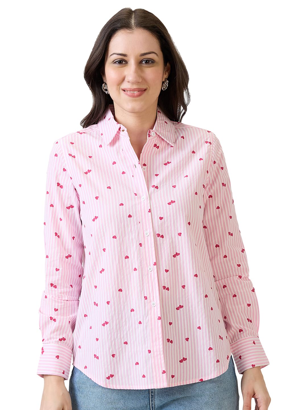 globus Women Hearts Printed Spread Collar Cuff Sleeves Shirt-picture-45