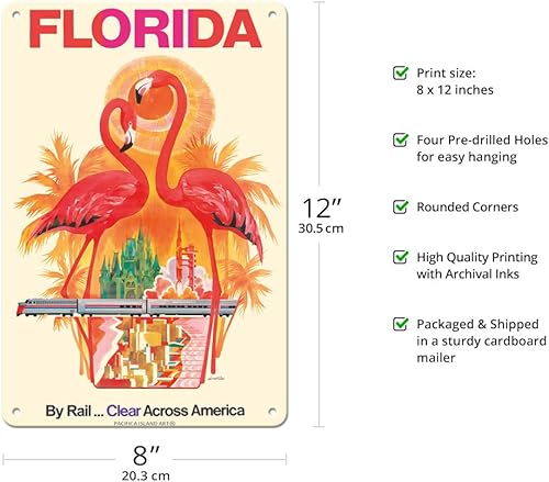 Miniatura 2 de Pacifica Island Art Cartel de metal vintage de David Klein c.1970s de Florida  Walt Disney World  By Rail Clear Across America  Cartel de metal