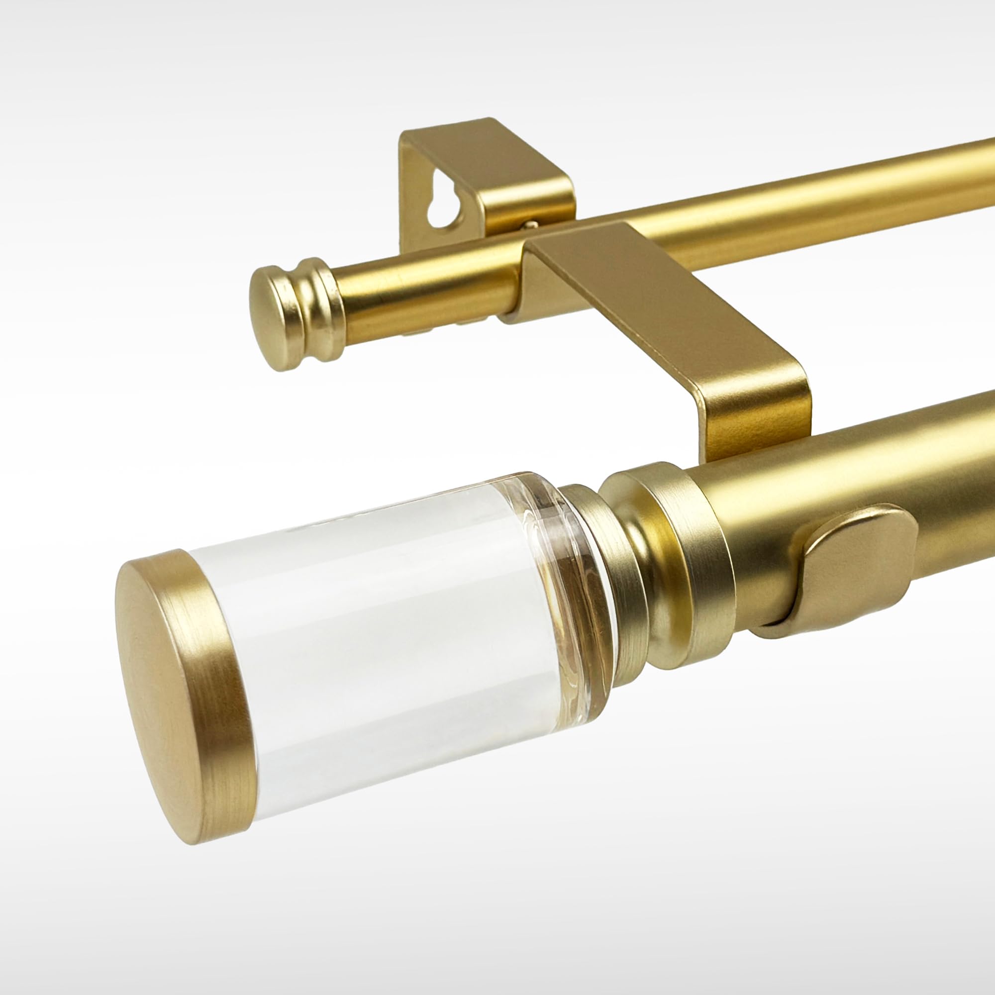ILAISIHOME 1-1/8 Inch Diameter Gold Curtain Rods with Clear Cylinder Finial, 36-72'' Telescoping Double Curtain Rods for window width 24-68 inch, 1 pack
