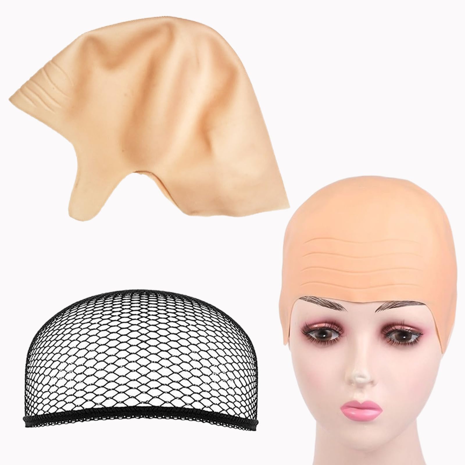 Ycfish Bald Cap for Adults, Wig Caps, Bald Head, Adult Funny Wigs Fancy Dress Hats, Makeup Latex Balds Head Wig Cap for Halloween Adults Fancy Dress Cosplay Hat Costume Accessory (Black Hair Net)