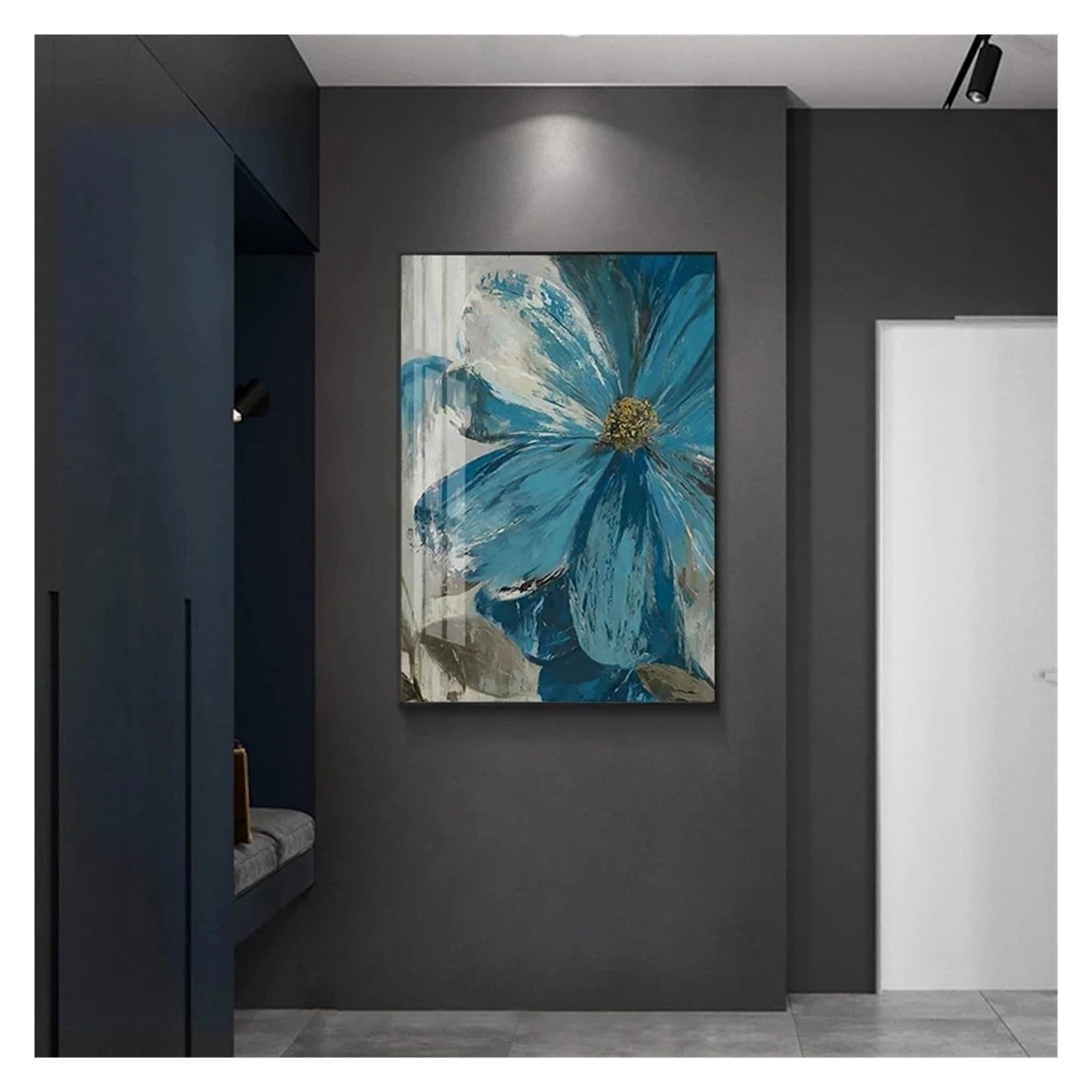 1 Szt. Niebieska Farba Kwiaty Płótno Abstrakcyjny Plakat Kwitnące Życie Obrazy Botaniczne Na Ścianę Obraz Wystrój Salonu(C,60X90cm no frame)