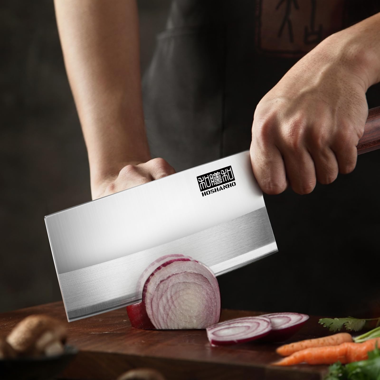 HOSHANHO Ultrascharfes Hackmesser 7 inch, chinesisches Hackmessers aus Pulverstahl und Kohlenstoffstahl, Metzgermesser mit Holzgriff, Fleischerbeil für Zuhause und das Restaurant