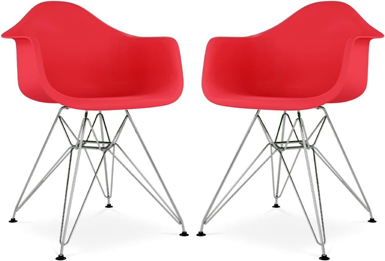 Sillones Tower de plástico y acero cromado de 18 pulgadas en rojo (juego de 2)