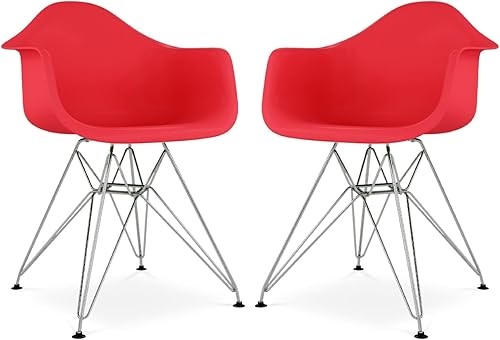 Sillones Tower de plástico y acero cromado de 18 pulgadas en rojo (juego de 2)