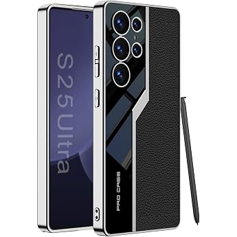 Leather Case for Samsung Galaxy S25 Ultra-Slim Sports Car Design Luxurious Galvanised Leather with Silicone TPU Shockproof Protective Case for Samsung Galaxy S25 Ultra Black
