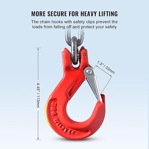 Miniatura 23 de VEVOR Eslinga de cadena, cadenas de elevación de 5/16 pulgadas x 5 pies con ganchos, elevadores de cadena de motor G80, cadenas de elevación