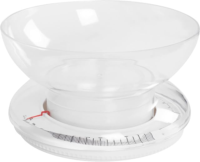 Salter 811 WHWHDR Rotating Dial Mechanical Kitchen Scale, Metric/Imperial, Max Capacity 3 KG, Dishwasher Safe Weighing Bowl, Compact Storage, Food Measuring Scales, No Batteries Required, White