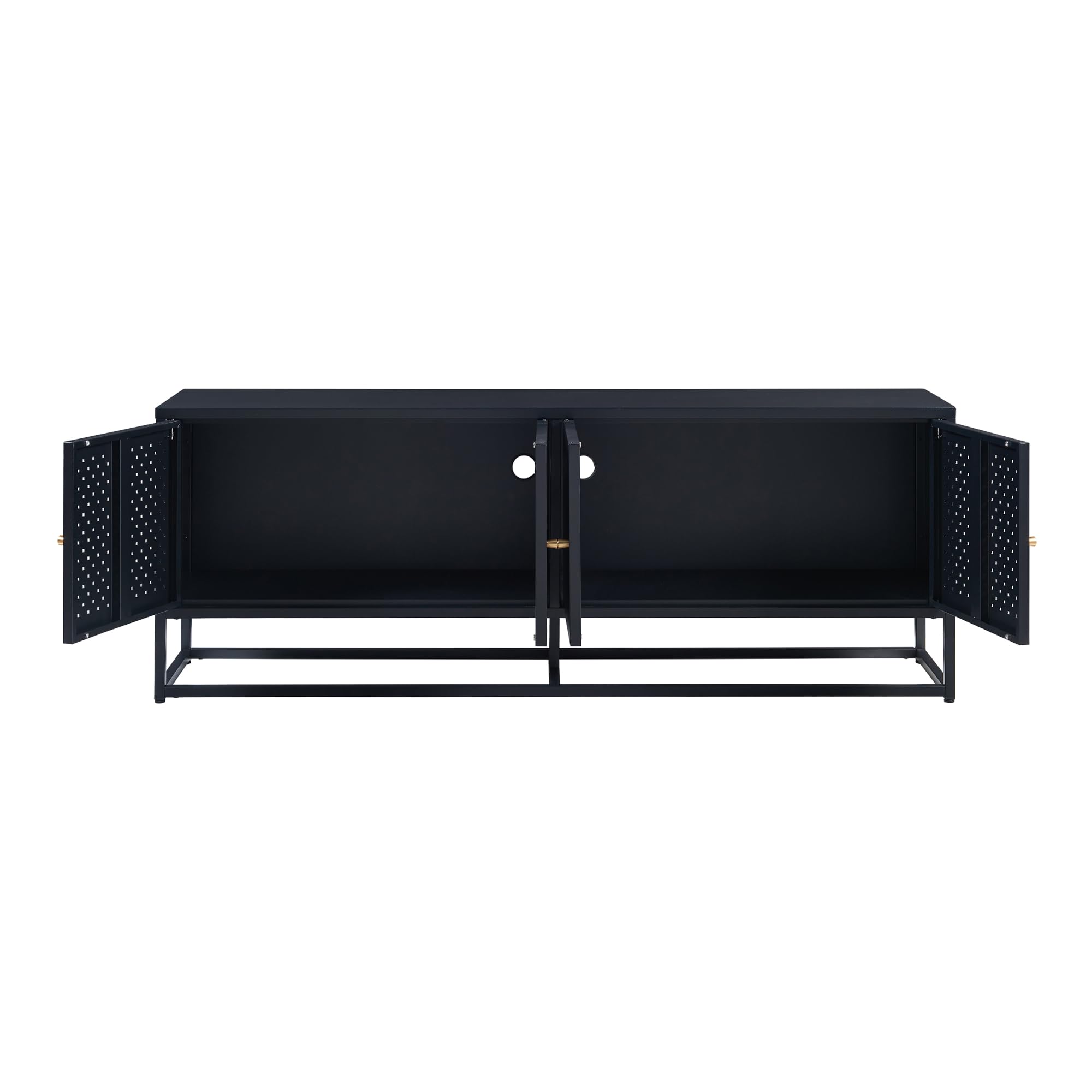 [en.casa] Mobile TV a 4 Ante con 2 Scomparti Chiusi Armadio Basso Porta TV con Foro Passacavi Stand TV Centri Multimediali 153 x 35 x 55 cm in Acciaio - Nero