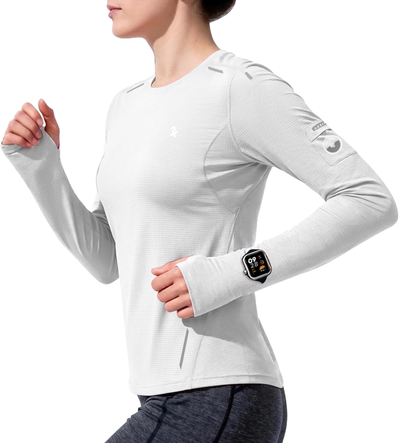 Long Sleeve Running Shirts for Women with Window Watch & Thumb Hole, Moisture-Wicking Reflective Workout Gym Tops