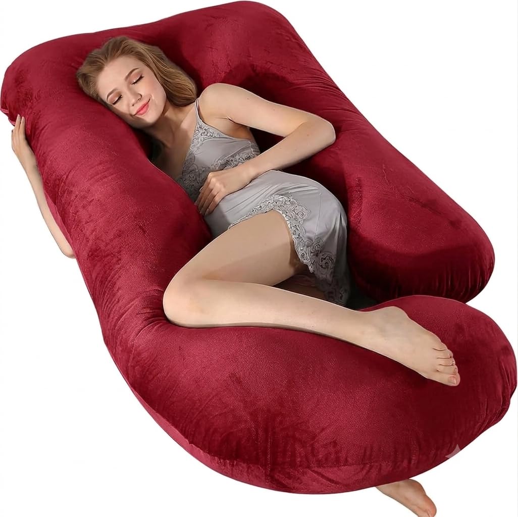 Pregnancy Pillows for Women Sleeping U Shaped Full Body Maternity Pillow with Removable Cover Maternity Support - for Back, HIPS, Legs, Belly for Pregnant Women red-image-26