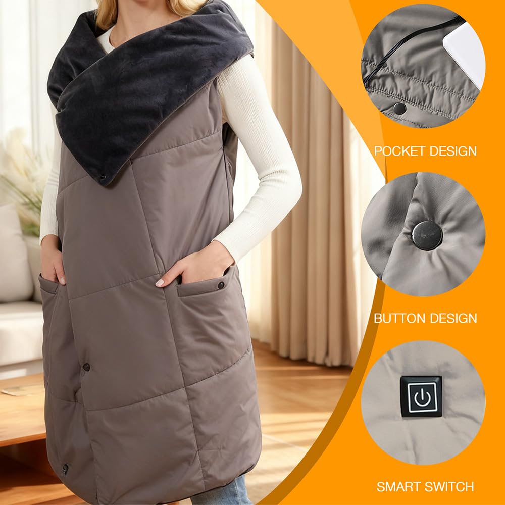 Coperta Elettrica Senza Fili con Batteria da 20000 mAh, Coperta Termica Elettrica,con 6 Zone di Riscaldamento e 3 Livelli di Temperatura, Termoforo Elettrico, Adatto per casa e ufficio